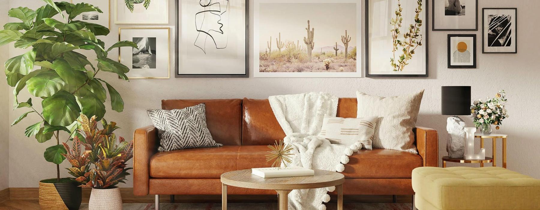 a living room with a couch and a table