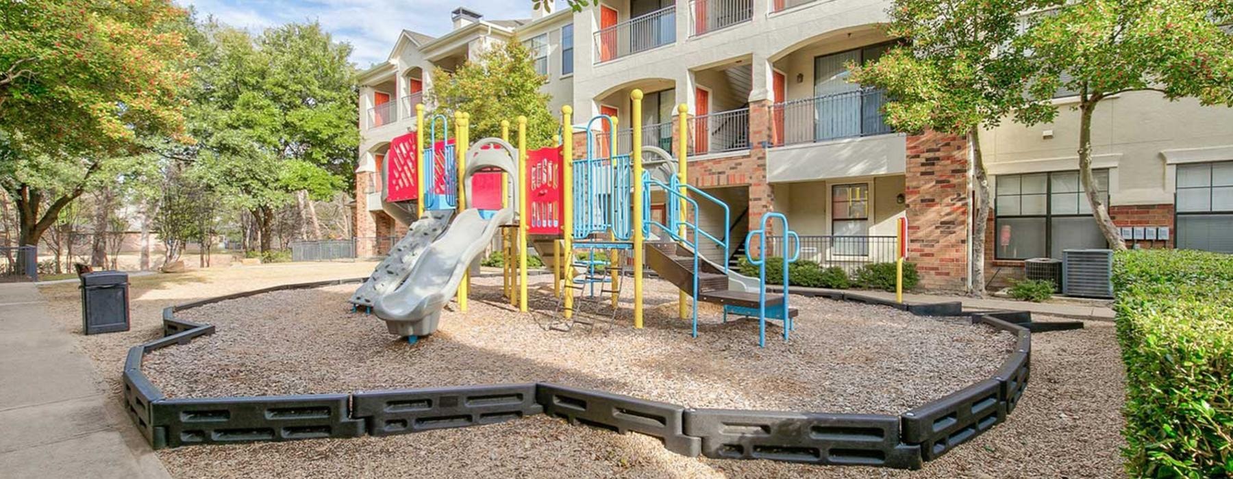 a playground in front of a building